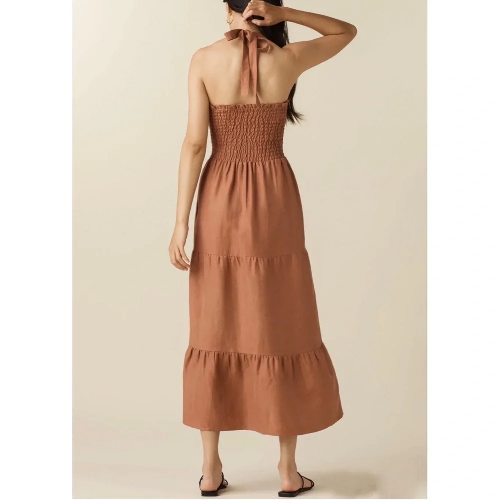 Women's Tan Smocked Maxi Dress - Picture 3 of 10